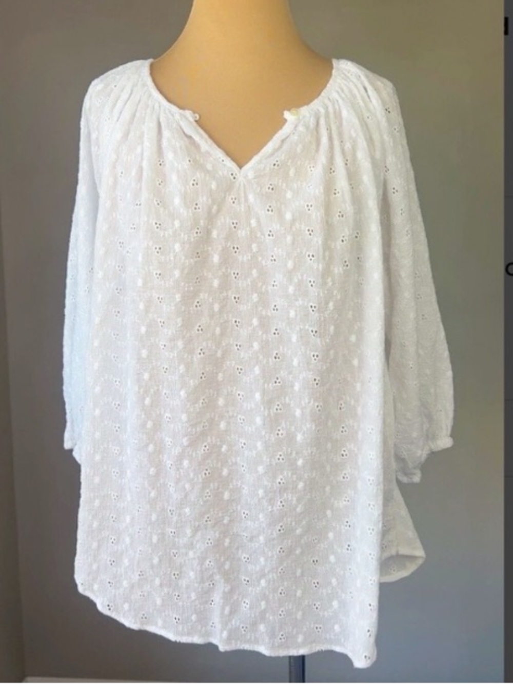 Chaps White Eyelet Tunic Top